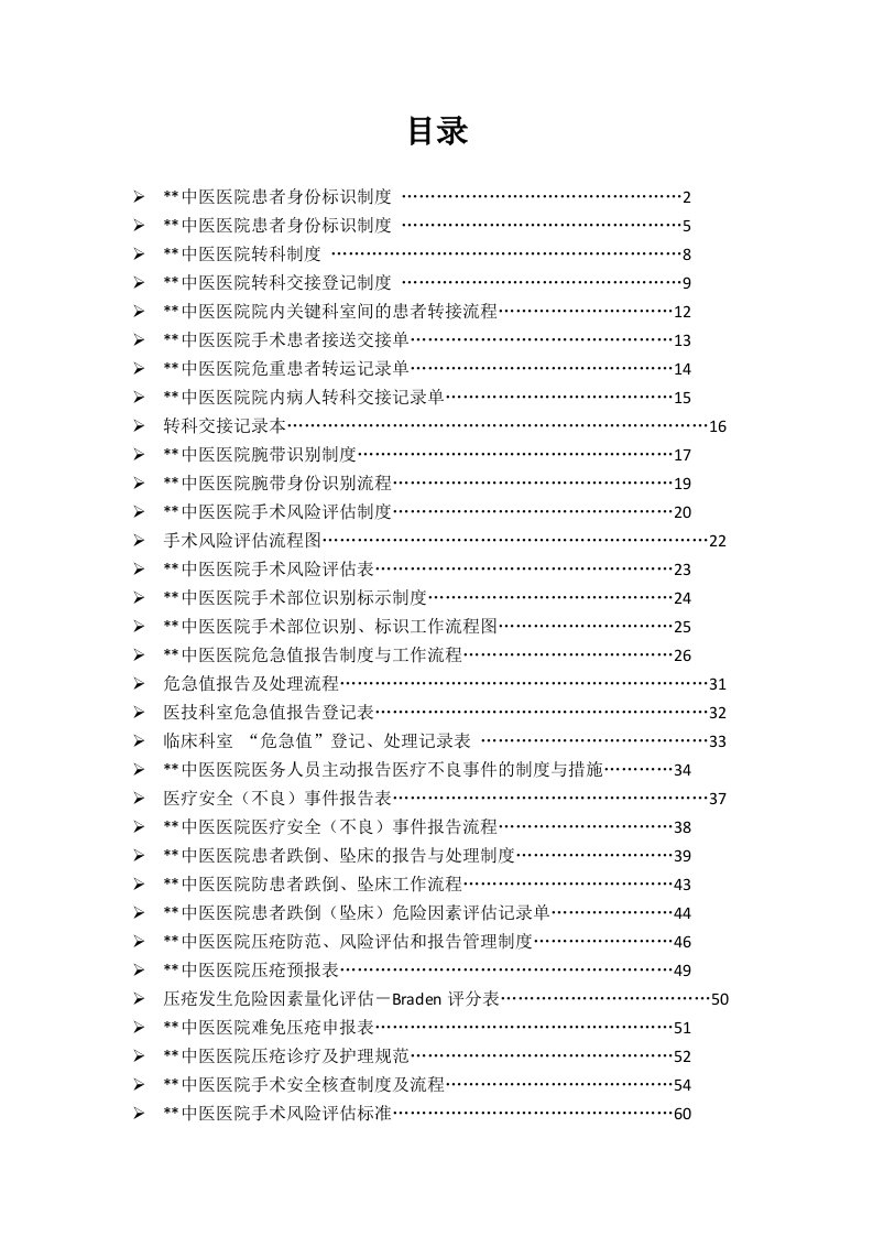 县中医医院患者安全制度汇编