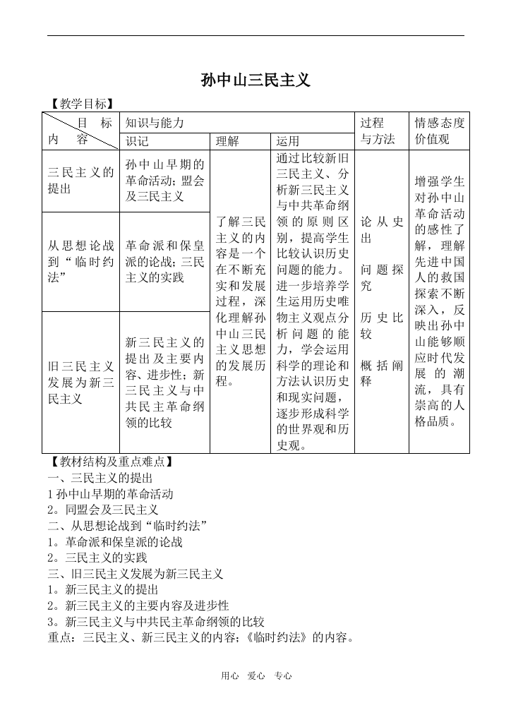 高中历史孙中山三民主义人教版必修三