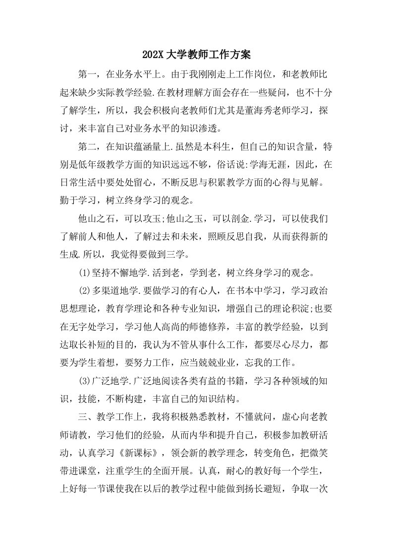 大学教师工作计划