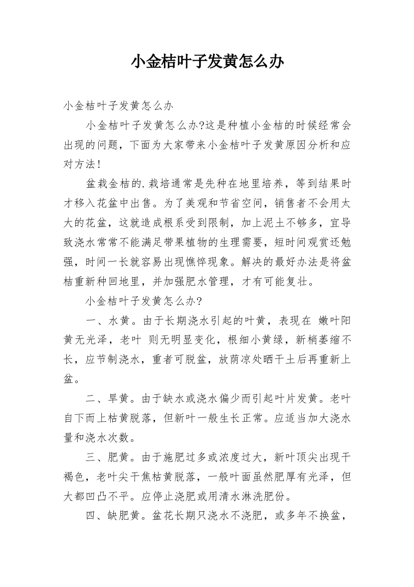 小金桔叶子发黄怎么办