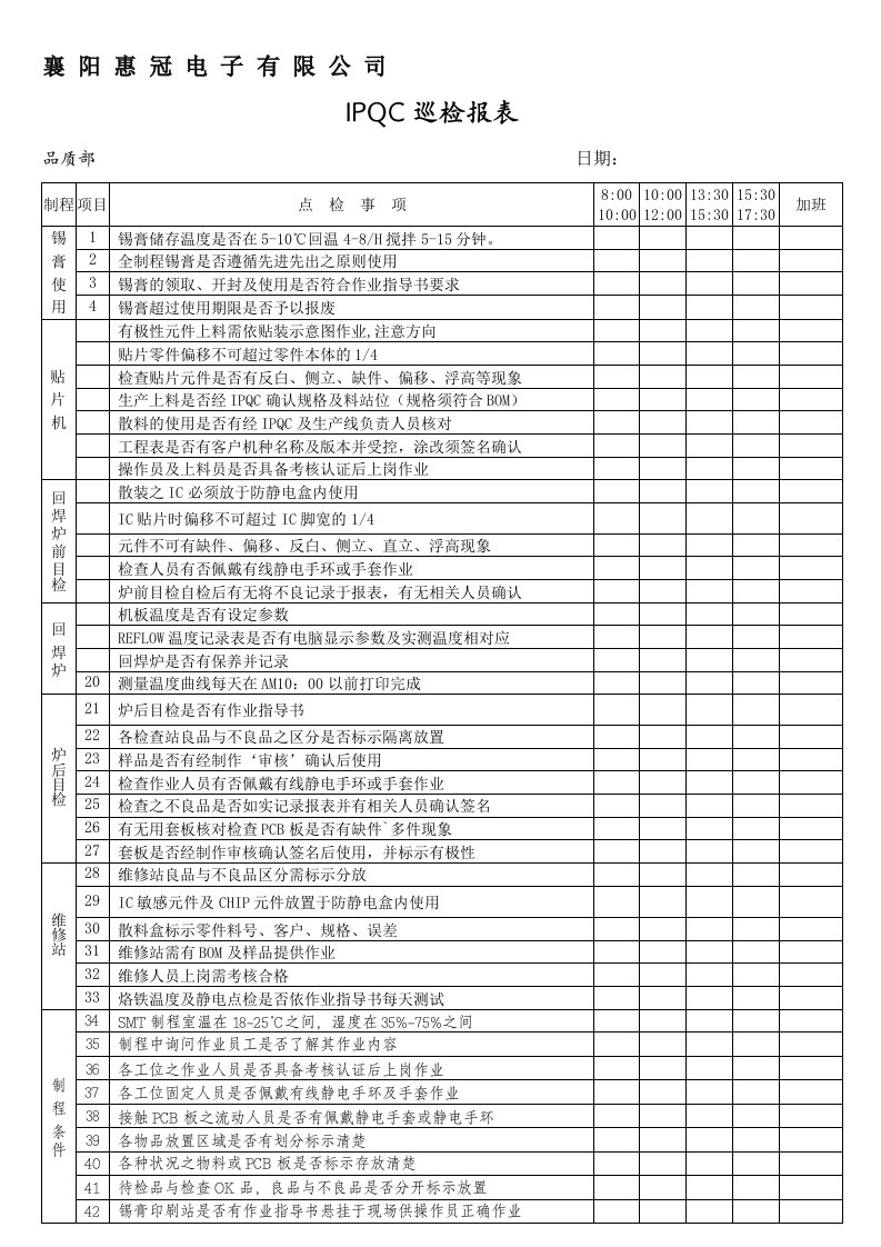 IPQC巡检报表QP-18-03