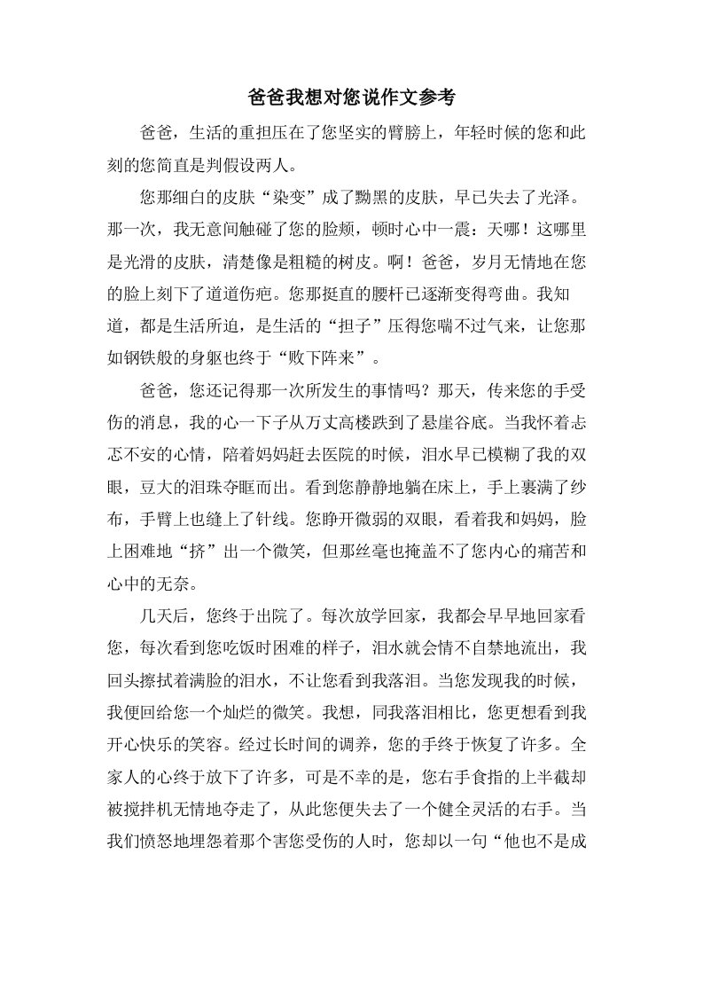 爸爸我想对您说作文参考