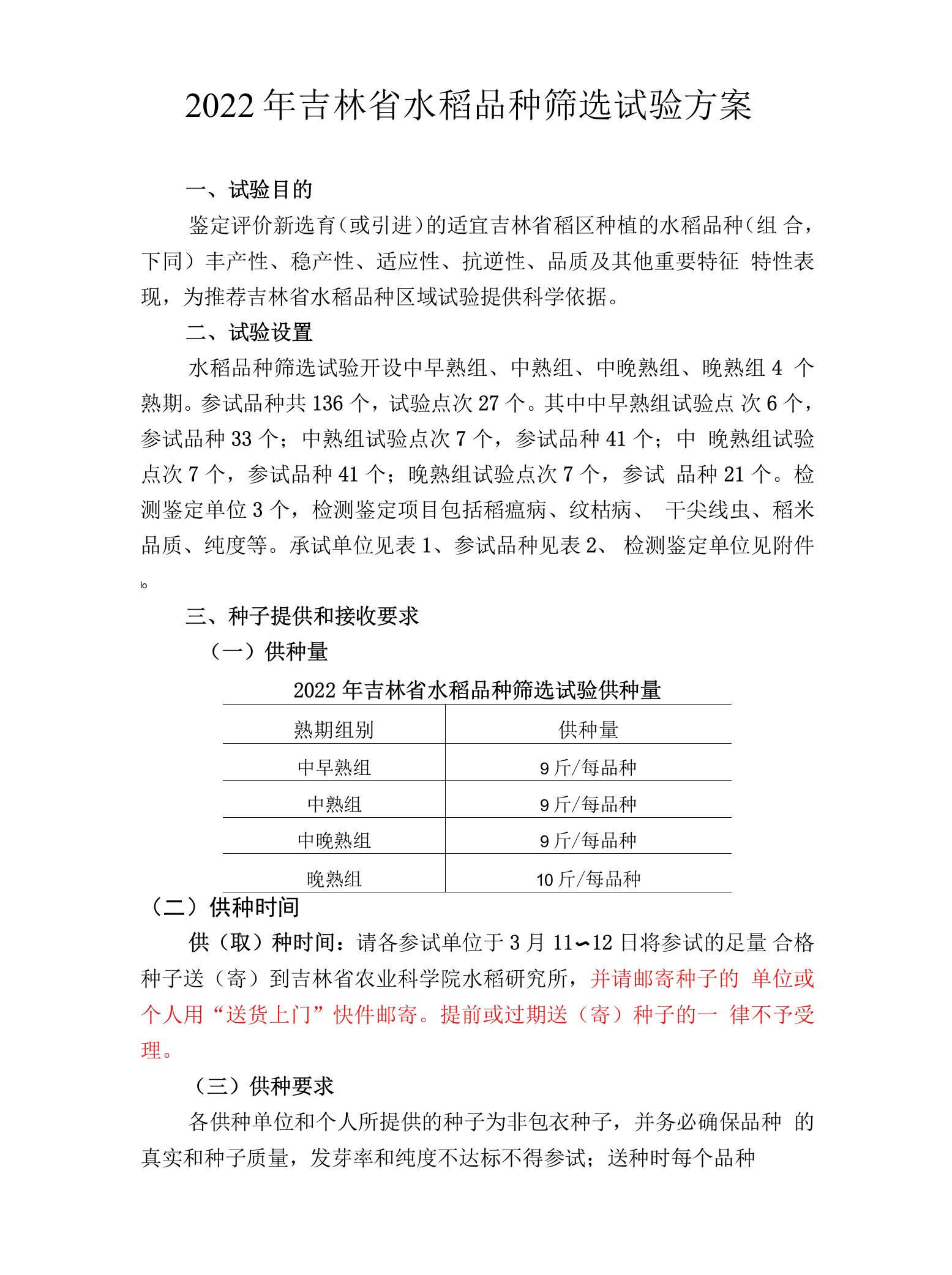 2022年吉林省水稻品种筛选试验方案