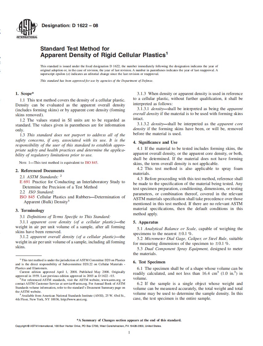 ASTM_D_1622-2008硬质泡沫塑料表观密度测试.pdf