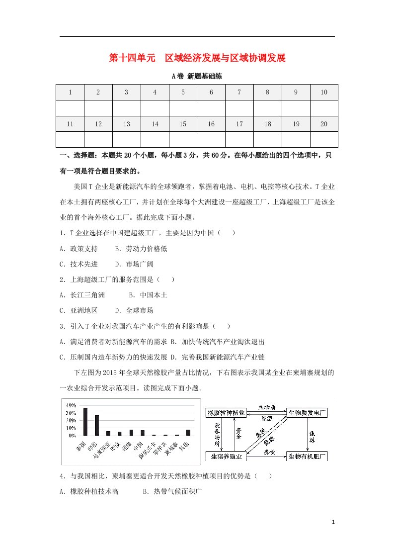 2023届高考地理一轮复习双优单元滚动双测卷区域经济发展与区域协调发展A卷