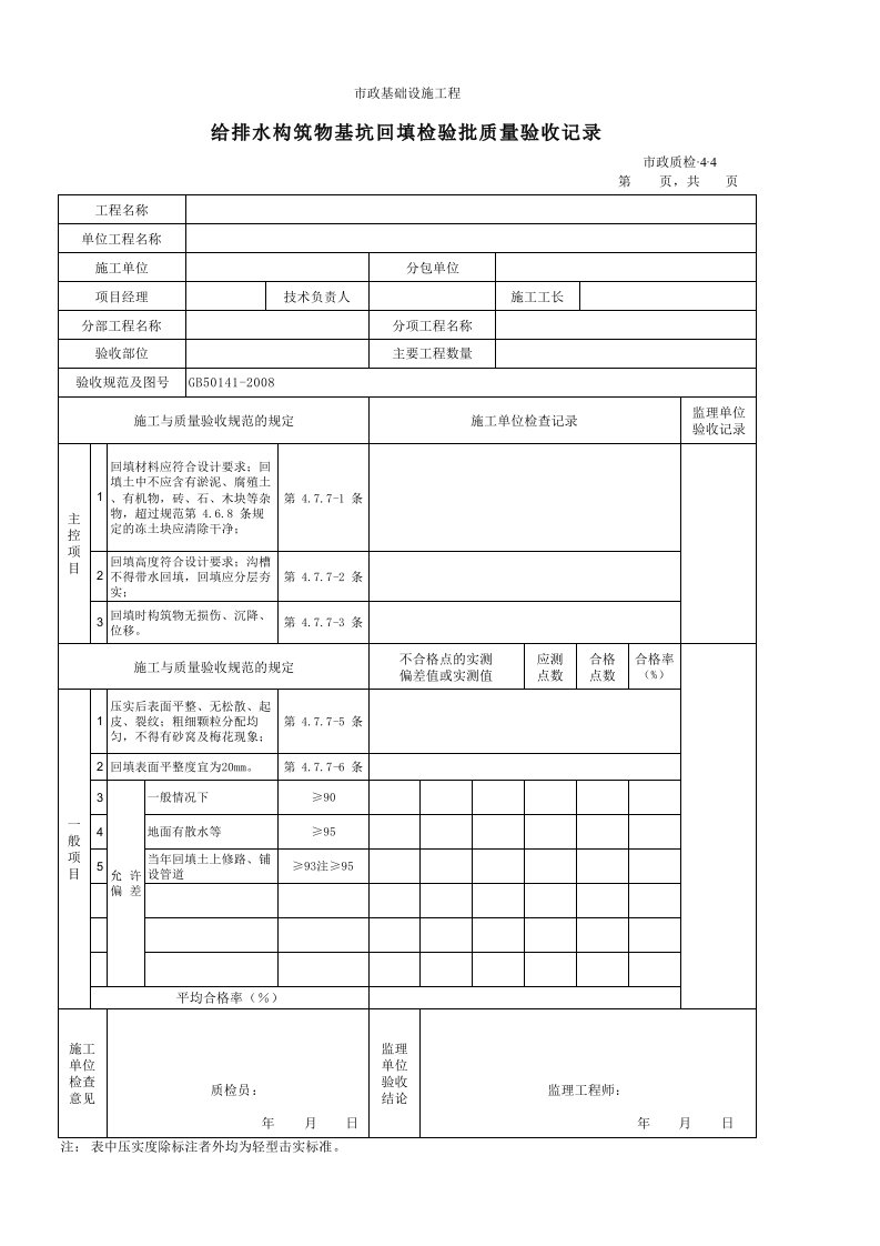 建筑工程-3404给排水构筑物基坑回填检验批质量验收记录