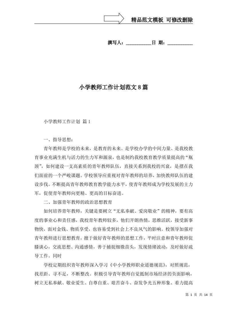 2022年小学教师工作计划范文8篇