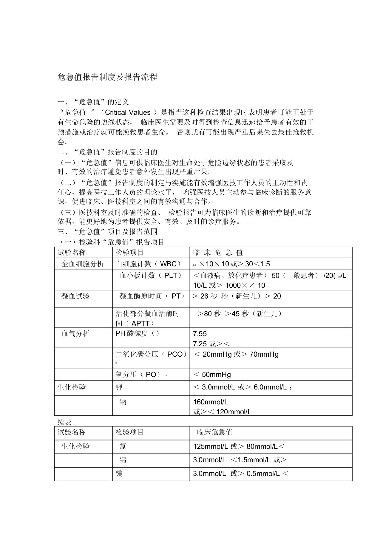 危急值总结报告实用制度及报告流程纲要大纲