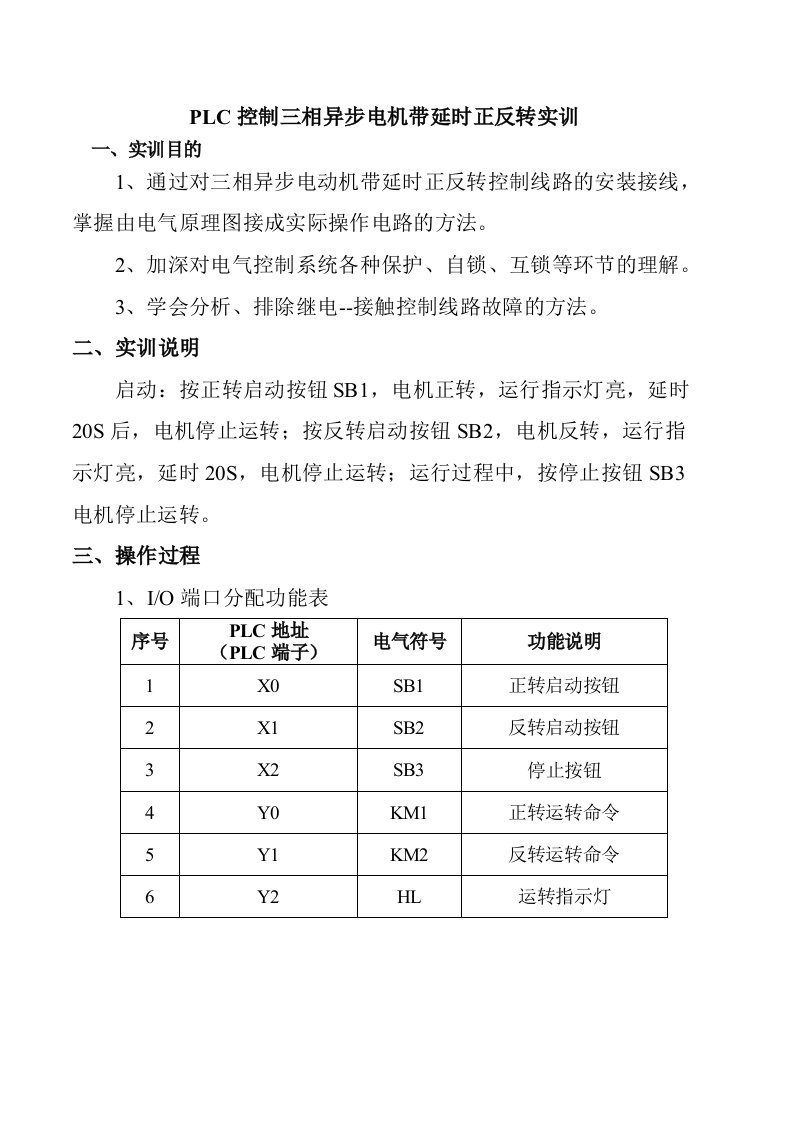 三菱PLC控制三相异步电动机带延时正反转实训