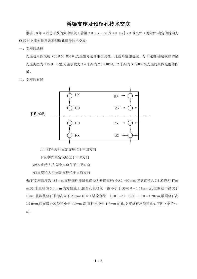 桥梁支座及预留孔技术交底