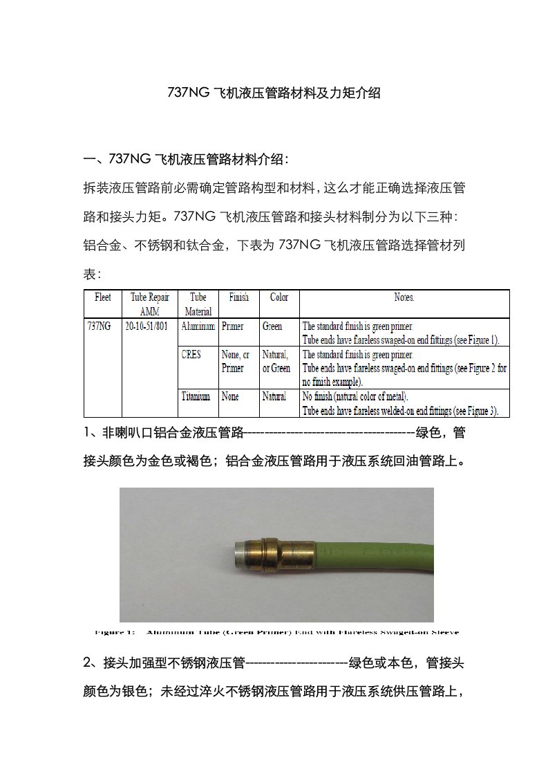 737NG飞机液压管路材料及力矩介绍样稿