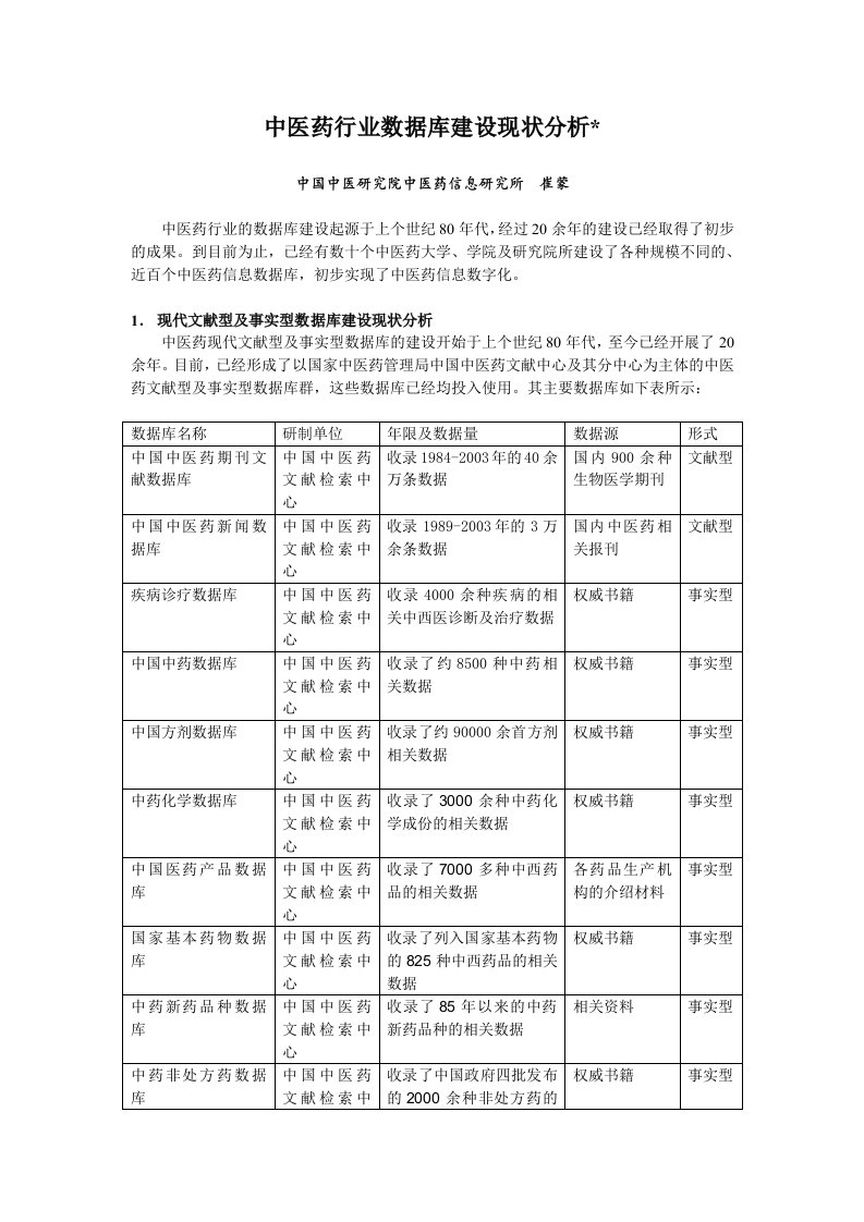 中医药行业数据库建设现状分析