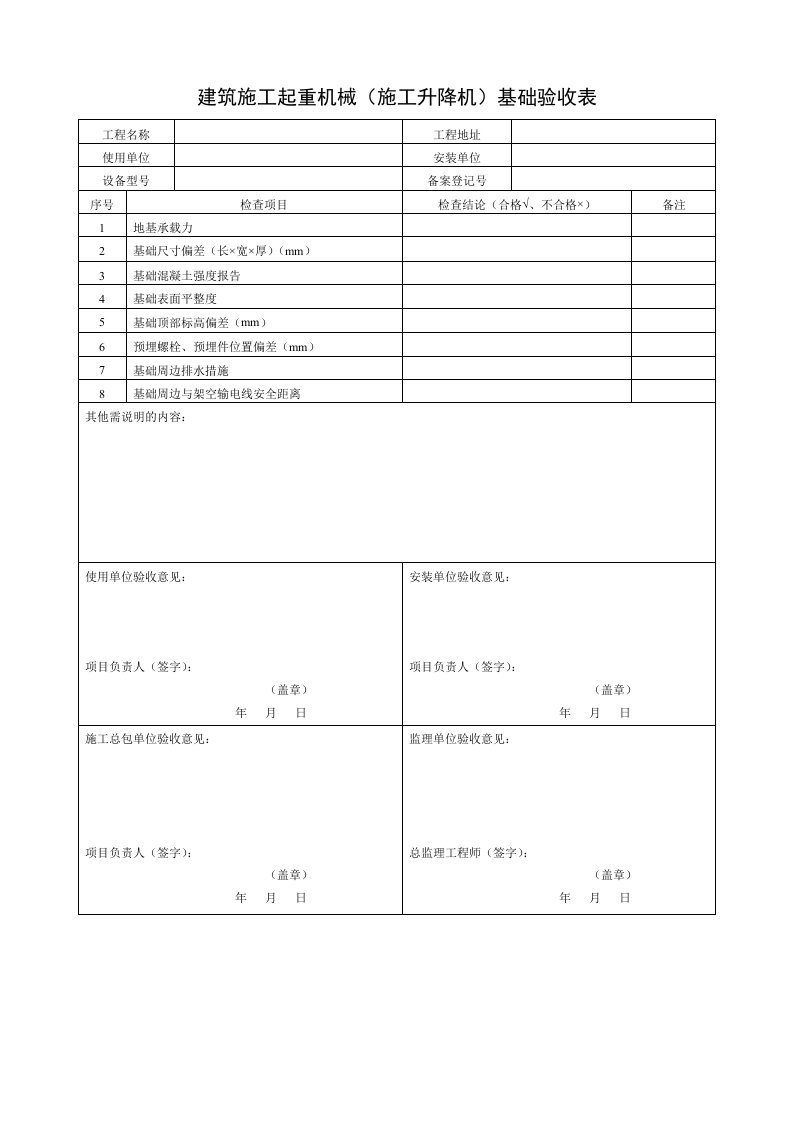 工程资料-2建筑施工起重机械施工升降机基础验收表