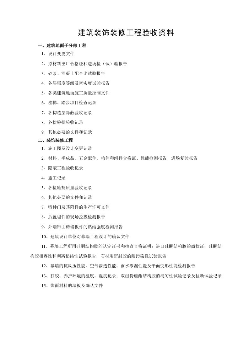 工程建筑装饰装修工程验收资料