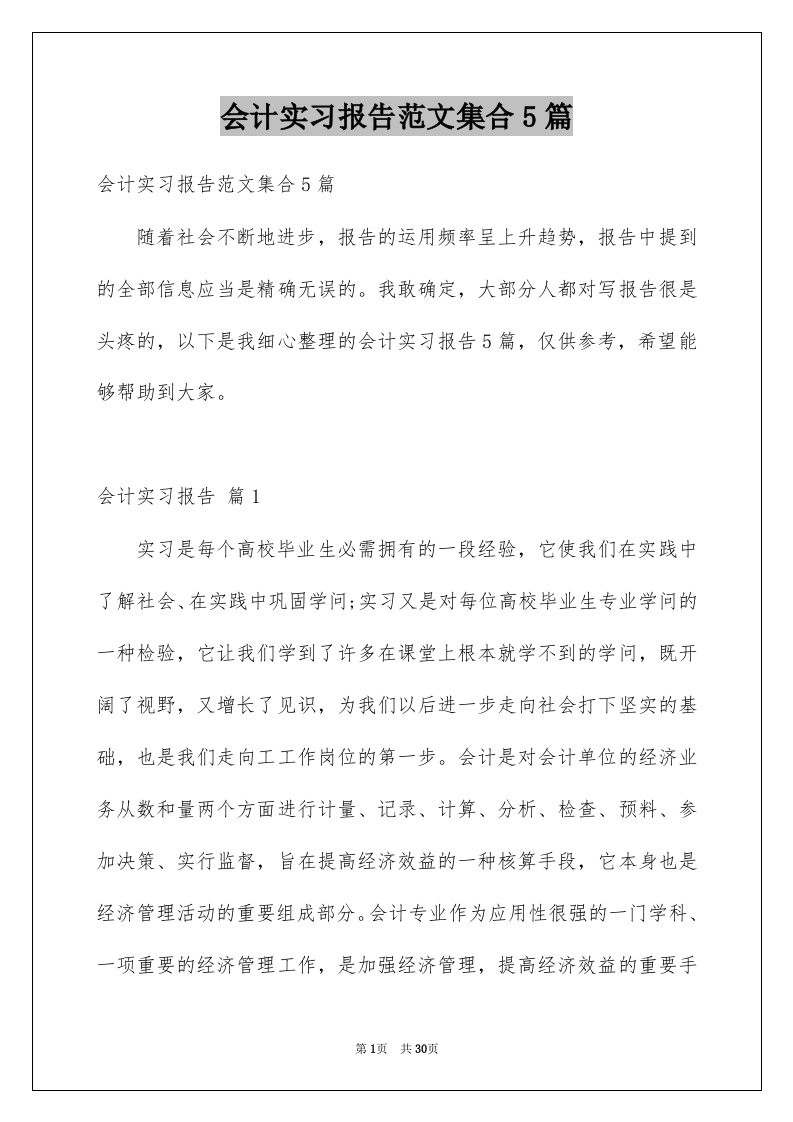 会计实习报告范文集合5篇例文