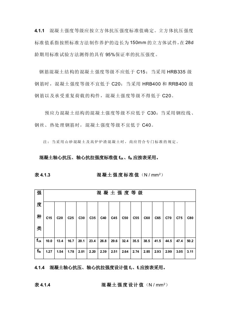 混凝土轴心抗压、轴心抗拉强度的规范