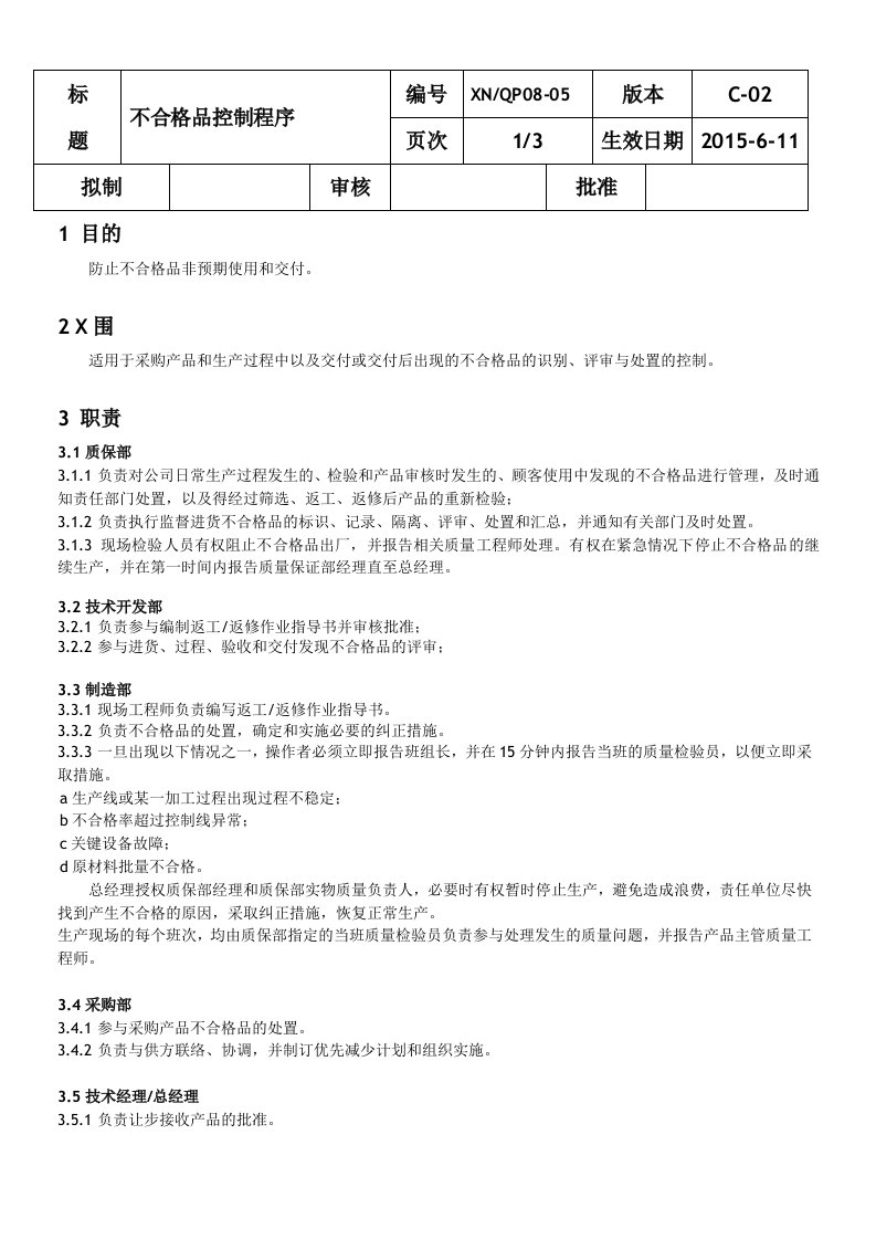 不合格品控制程序