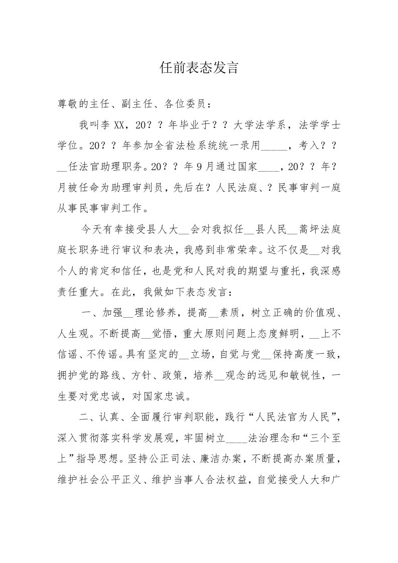 法官任前表态发言