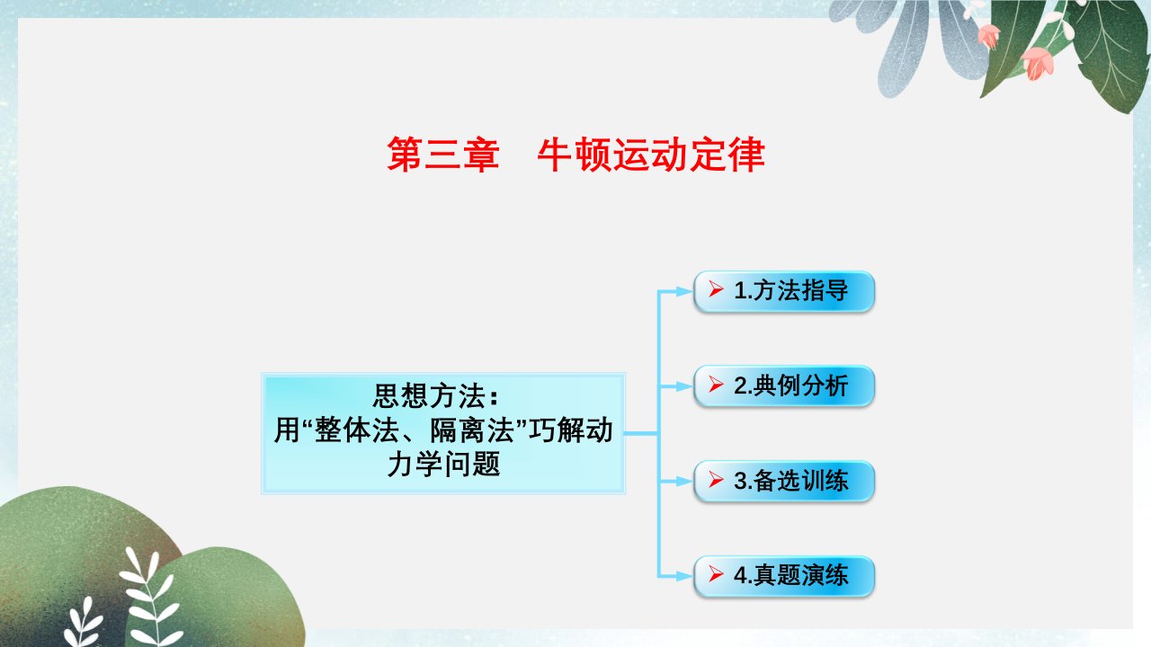 高考物理一轮总复习第三章牛顿运动定律第3节课时1牛顿运动定律综合应用：用“整体法隔离法”巧解动力学问题课件