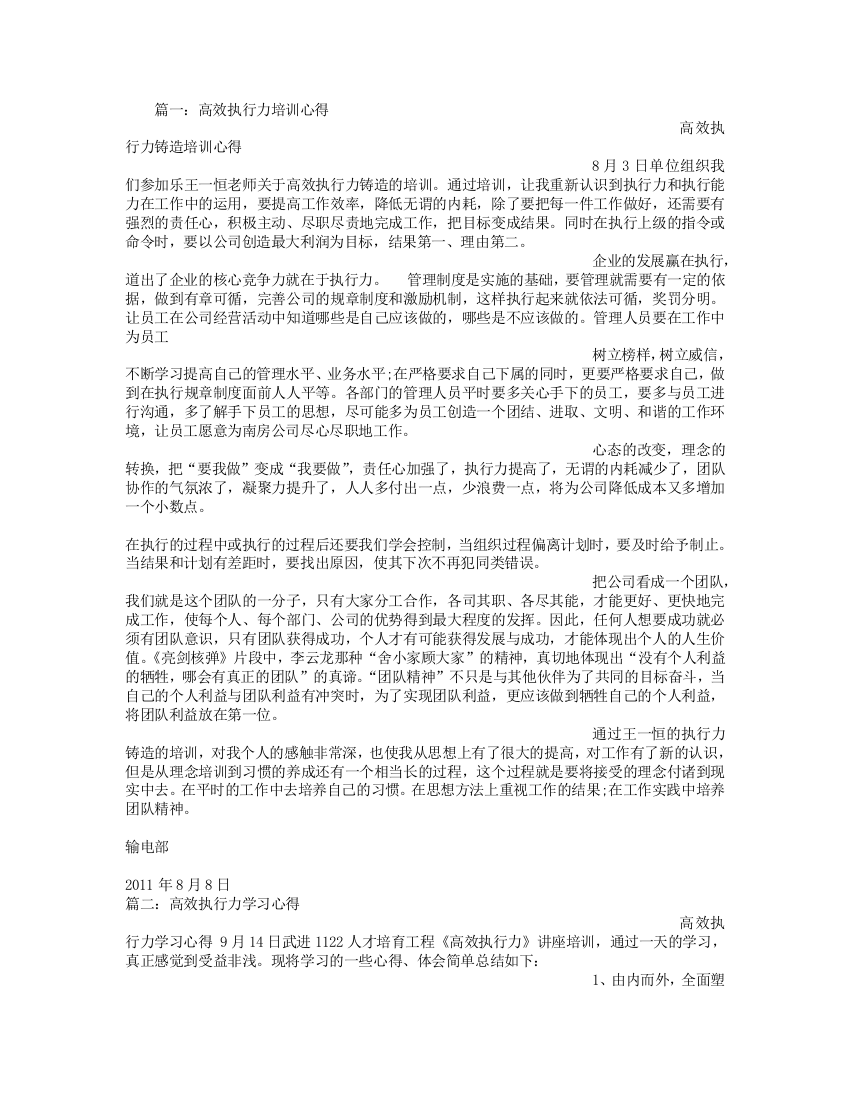 高效执行力心得体会