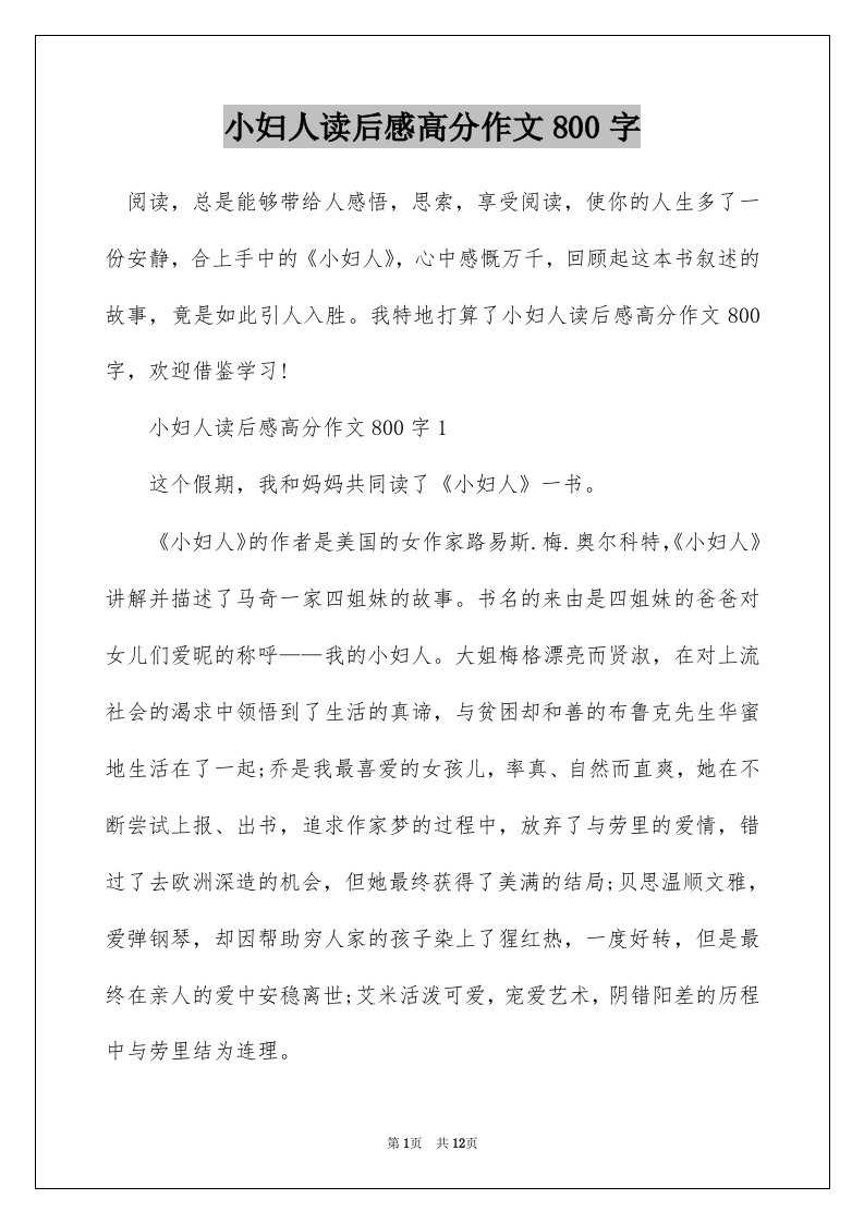 小妇人读后感高分作文800字