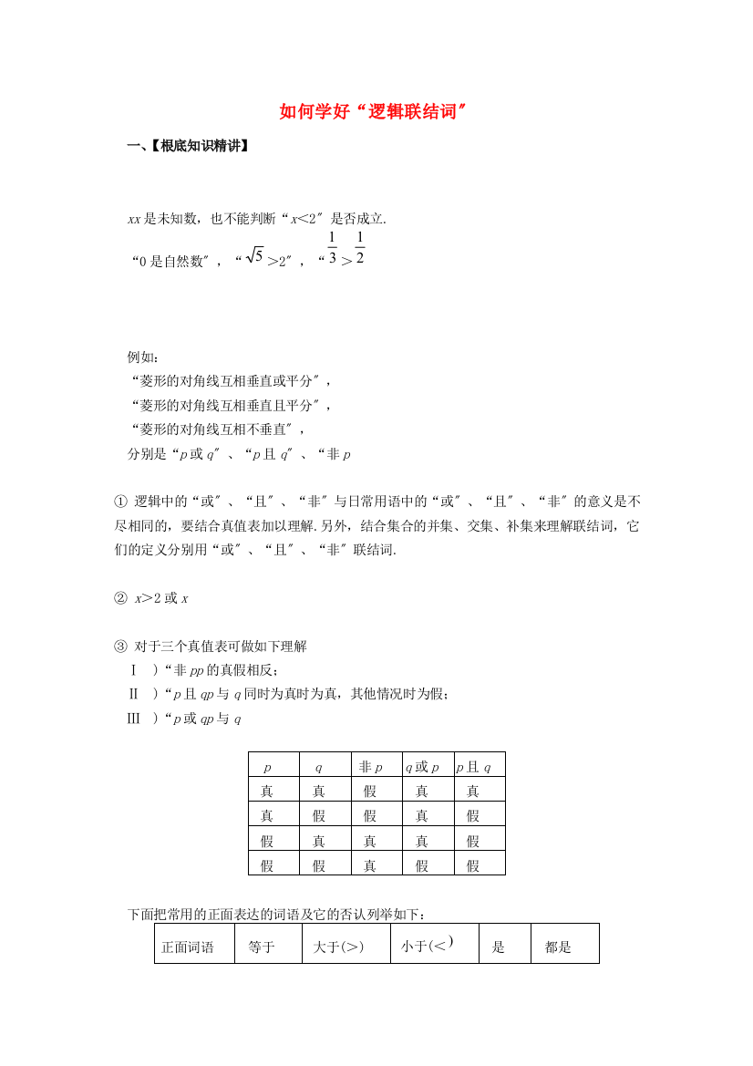 （整理版）如何学好“逻辑联结词”