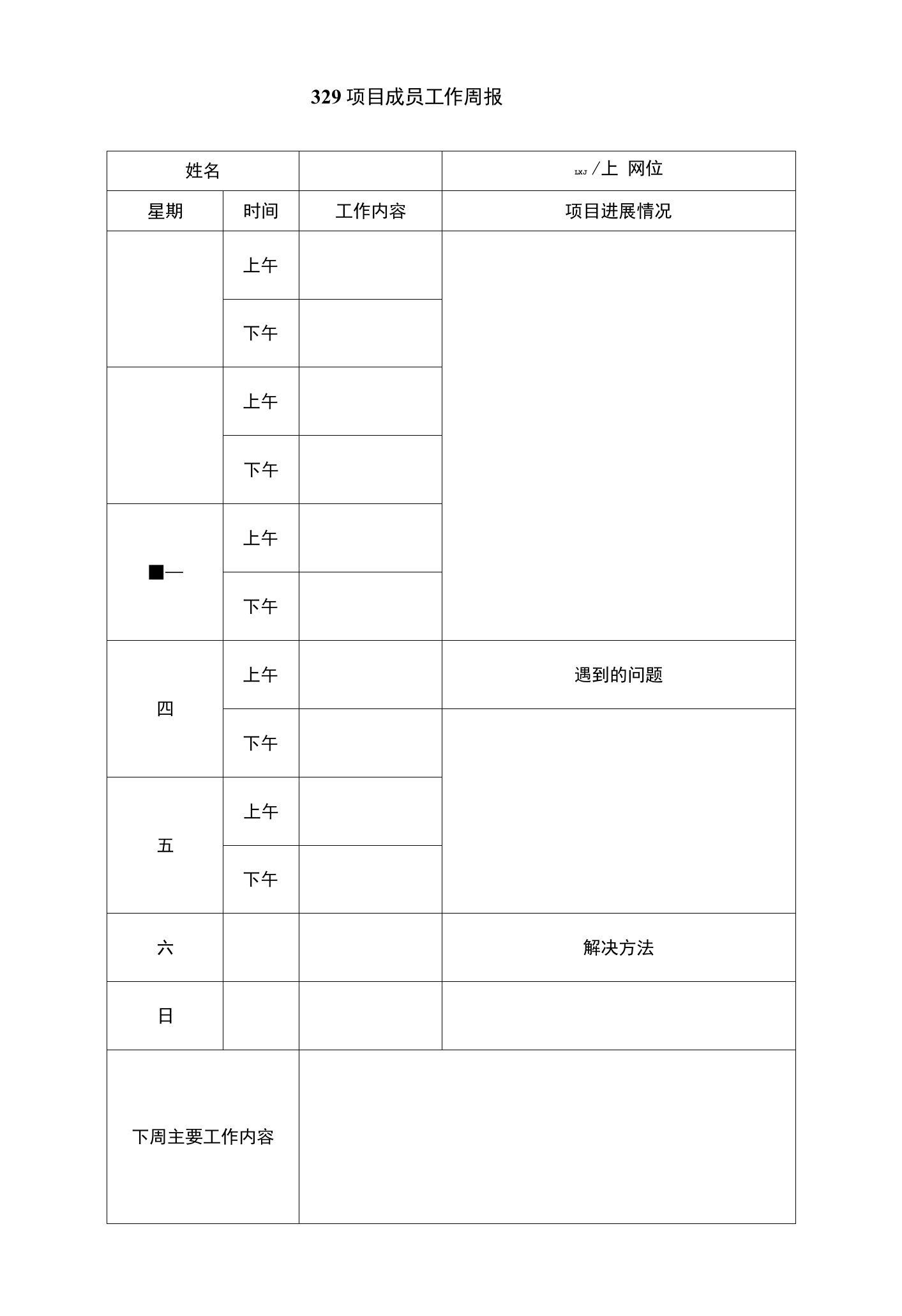 329项目成员工作周报