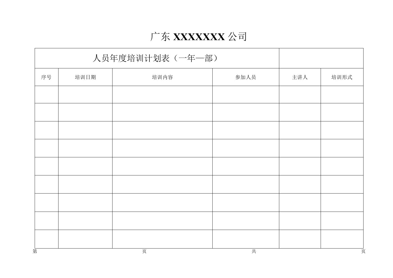 人员年度培训计划表