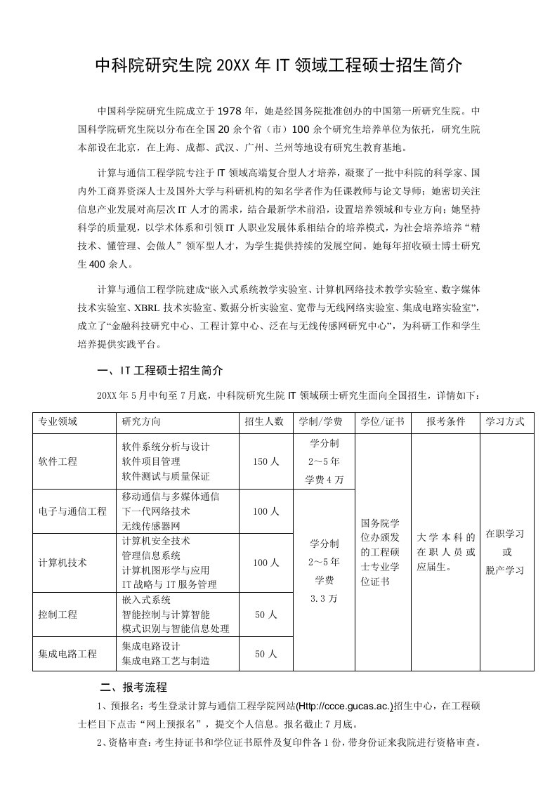 建筑工程管理-中科院研究生院IT领域工程硕士招生简介