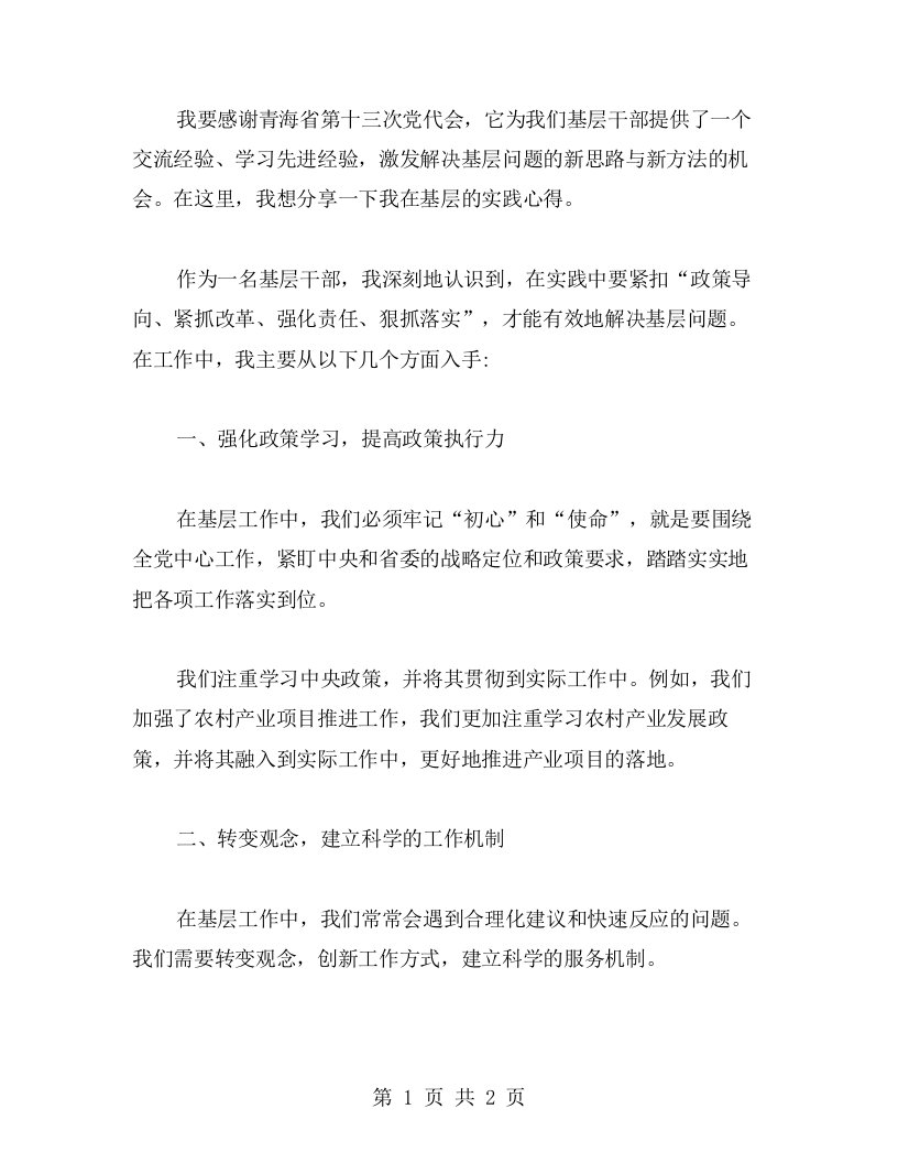 青海省第十三次党代会激发解决基层问题的新思路与新方法：一名基层干部的实践心得