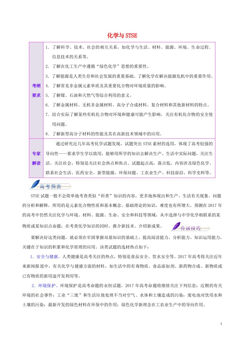 高考化学（第01期）考前20天终极冲刺攻略