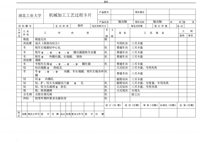 机械加工工艺卡片实例