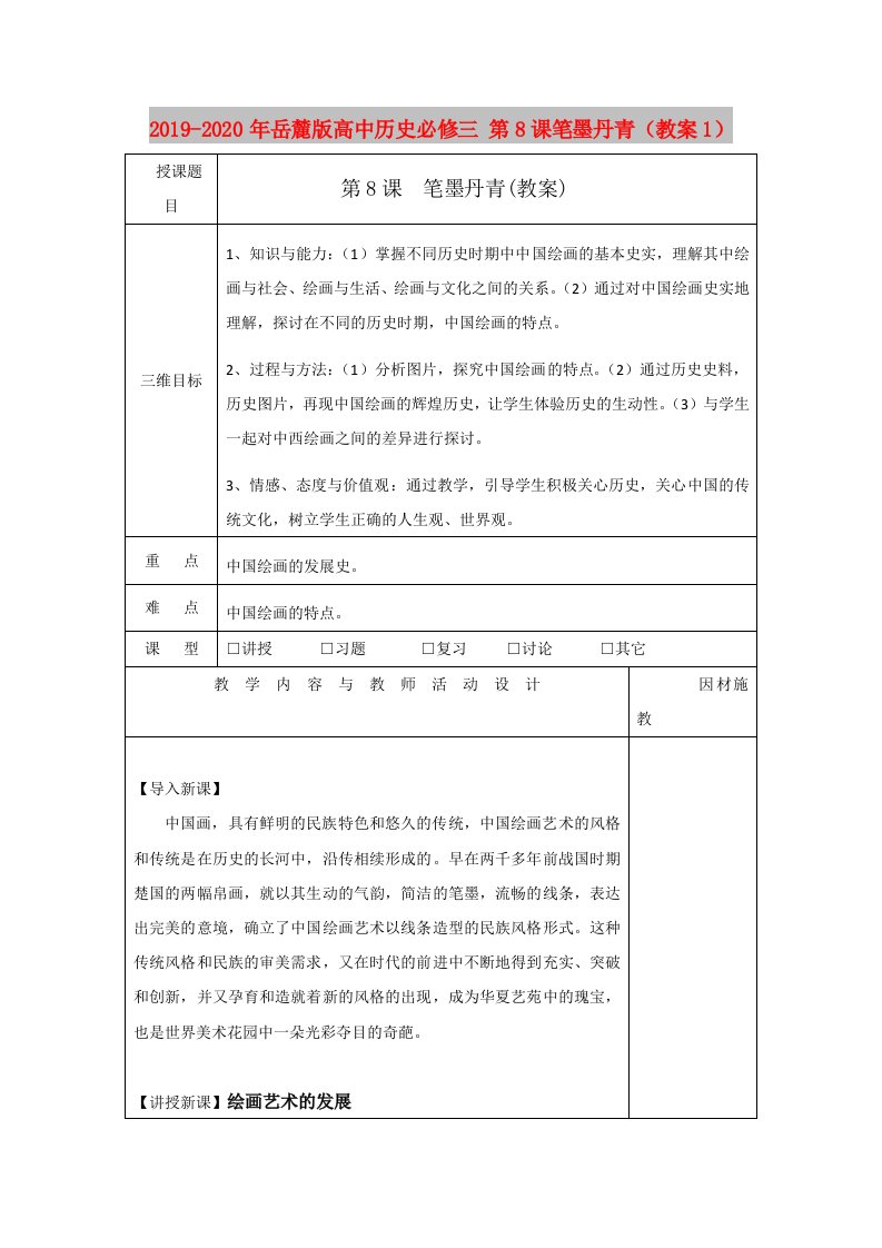 2019-2020年岳麓版高中历史必修三