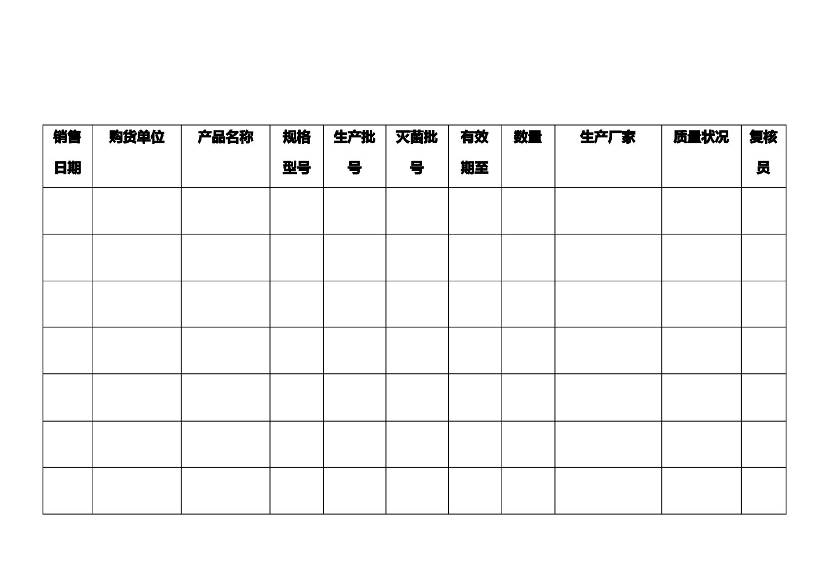 医疗器械质量管理记录表格