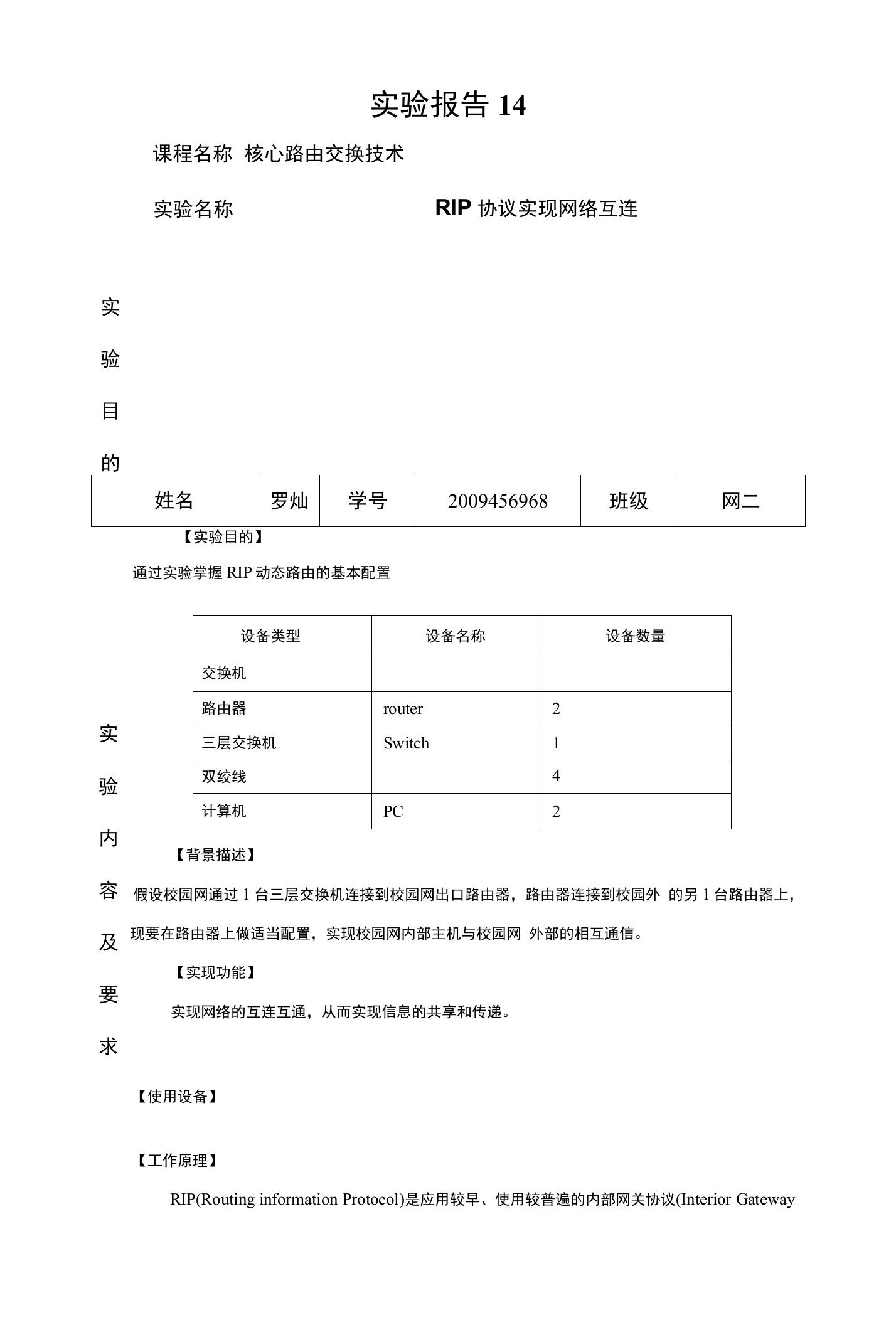 实验报告14RIP协议罗灿