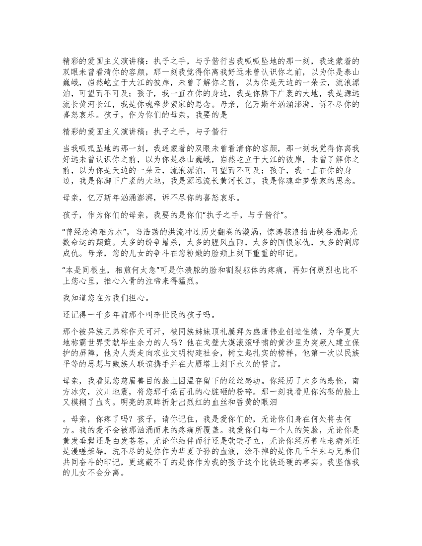 精彩的爱国主义演讲稿执子之手与子偕行