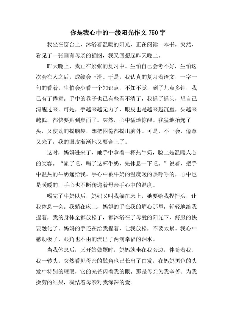 你是我心中的一缕阳光作文750字