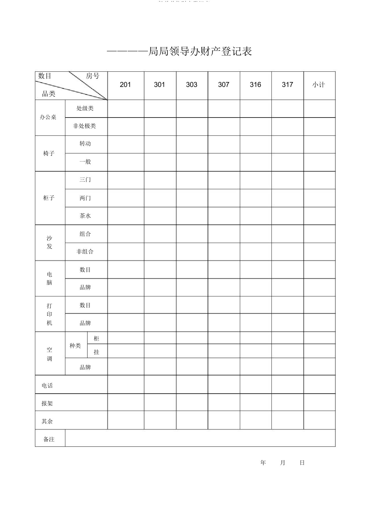 机关单位资产登记表