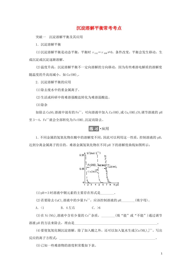 2021_2022学年新教材高中化学专题3水溶液中的离子反应第四单元专题重点突破八沉淀溶解平衡常考考点学案苏教版选择性必修1