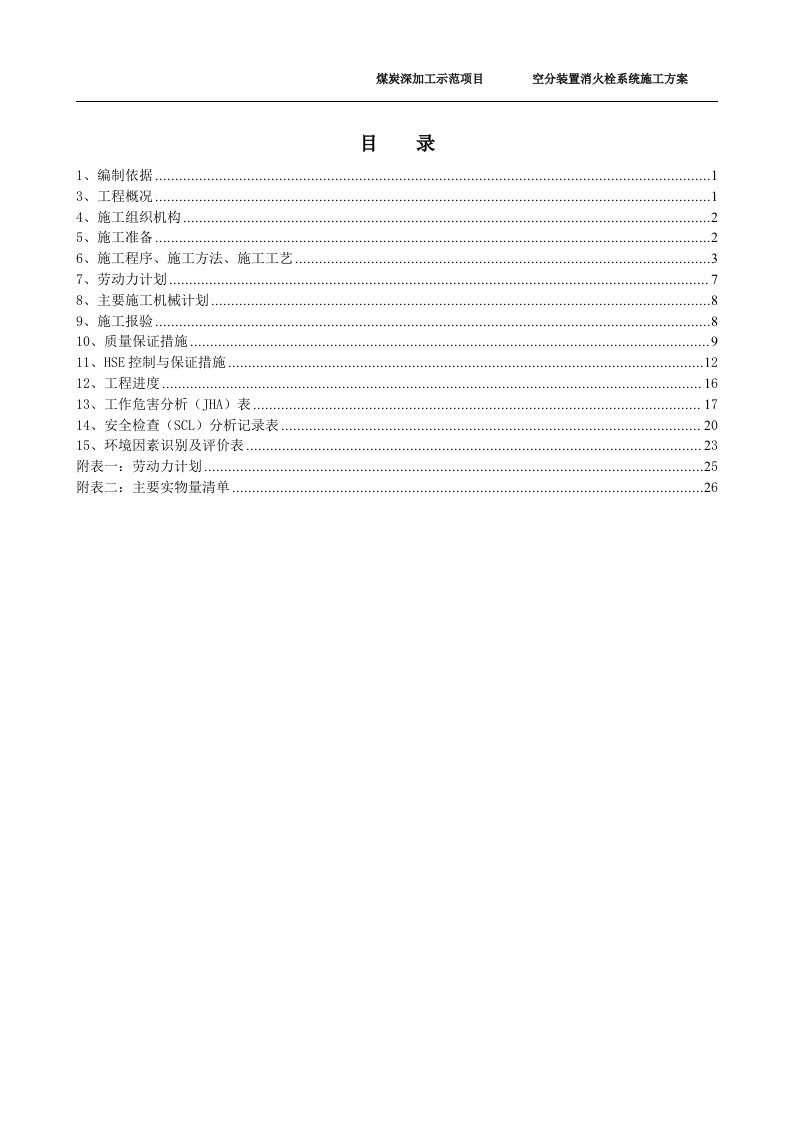 消火栓施工方案正文(空分装置)