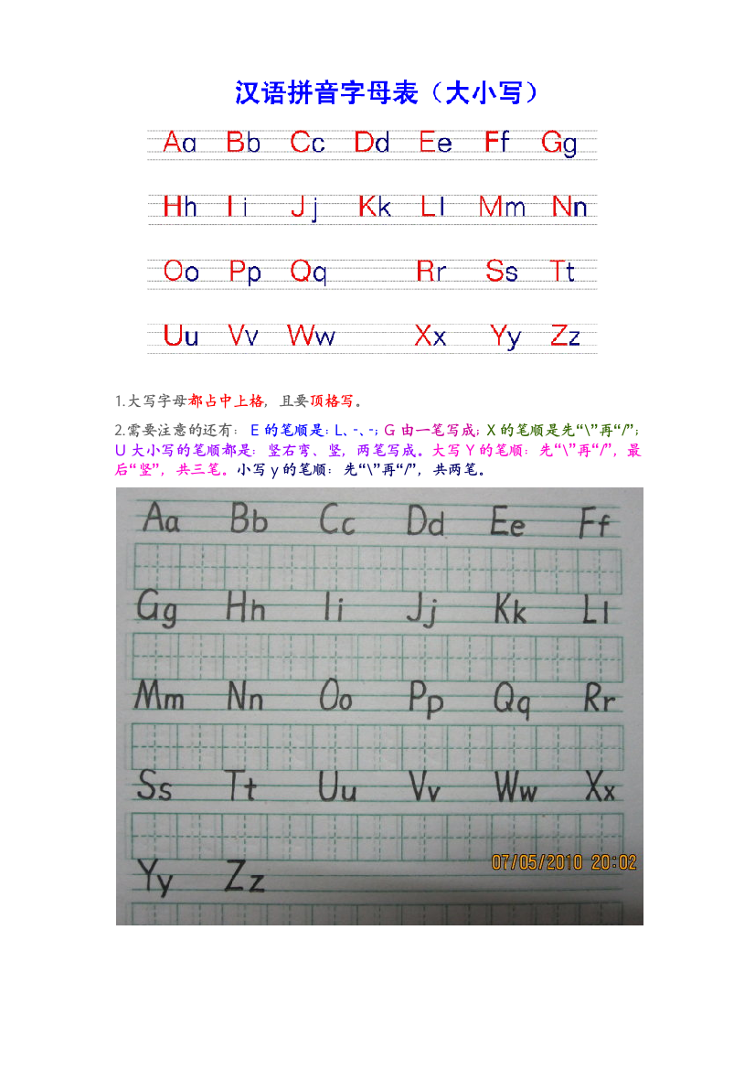 汉语拼音字母表(大小写)