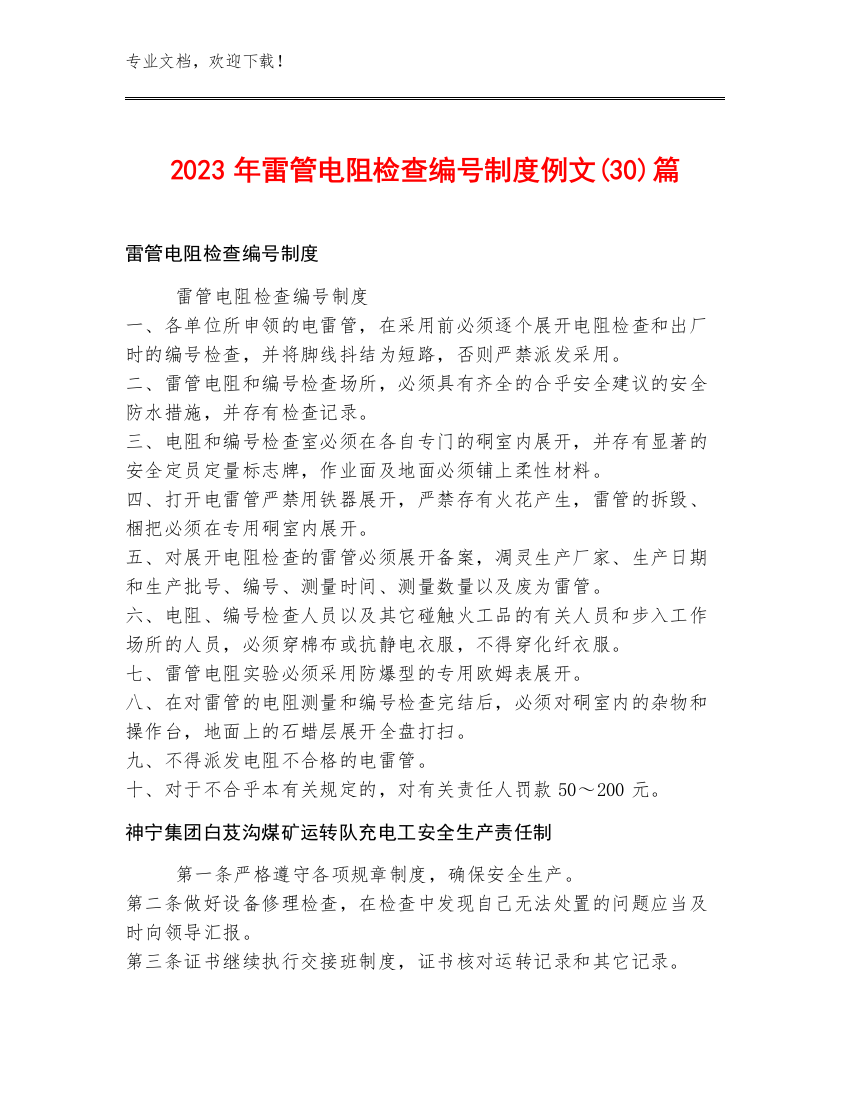 2023年雷管电阻检查编号制度例文(30)篇