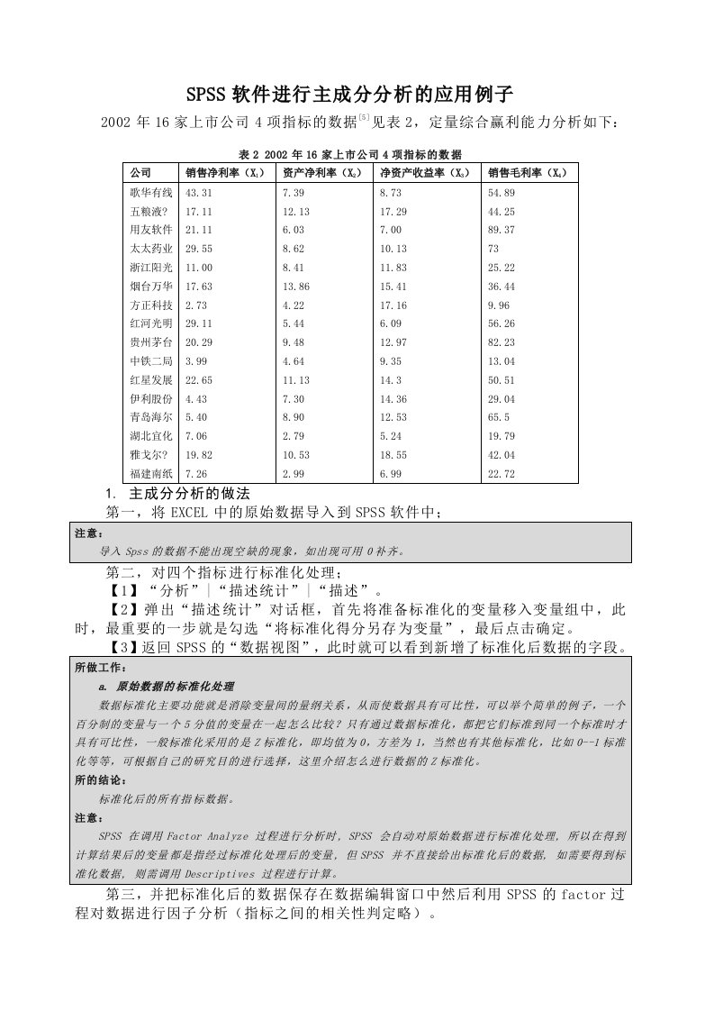 SPSS软件进行主成分分析的应用例子