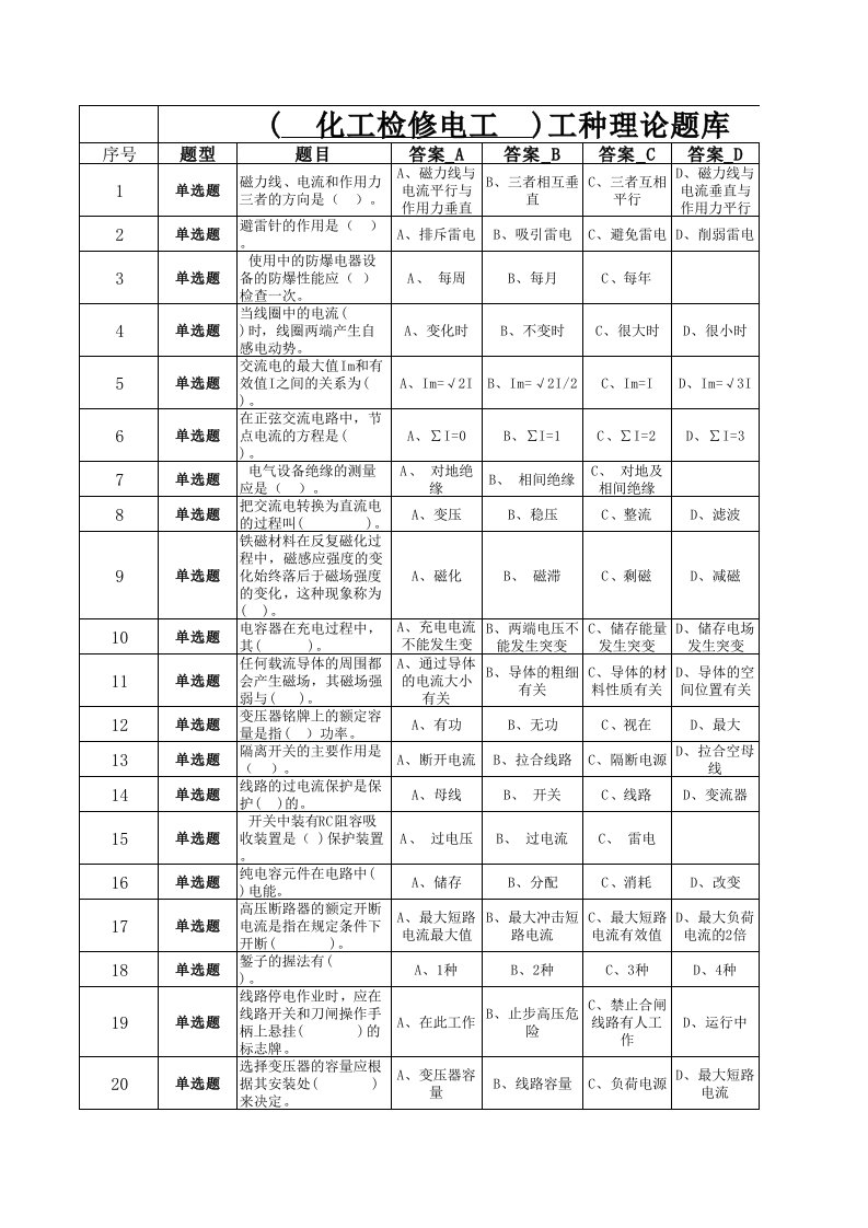 能源化工-化工检修电工