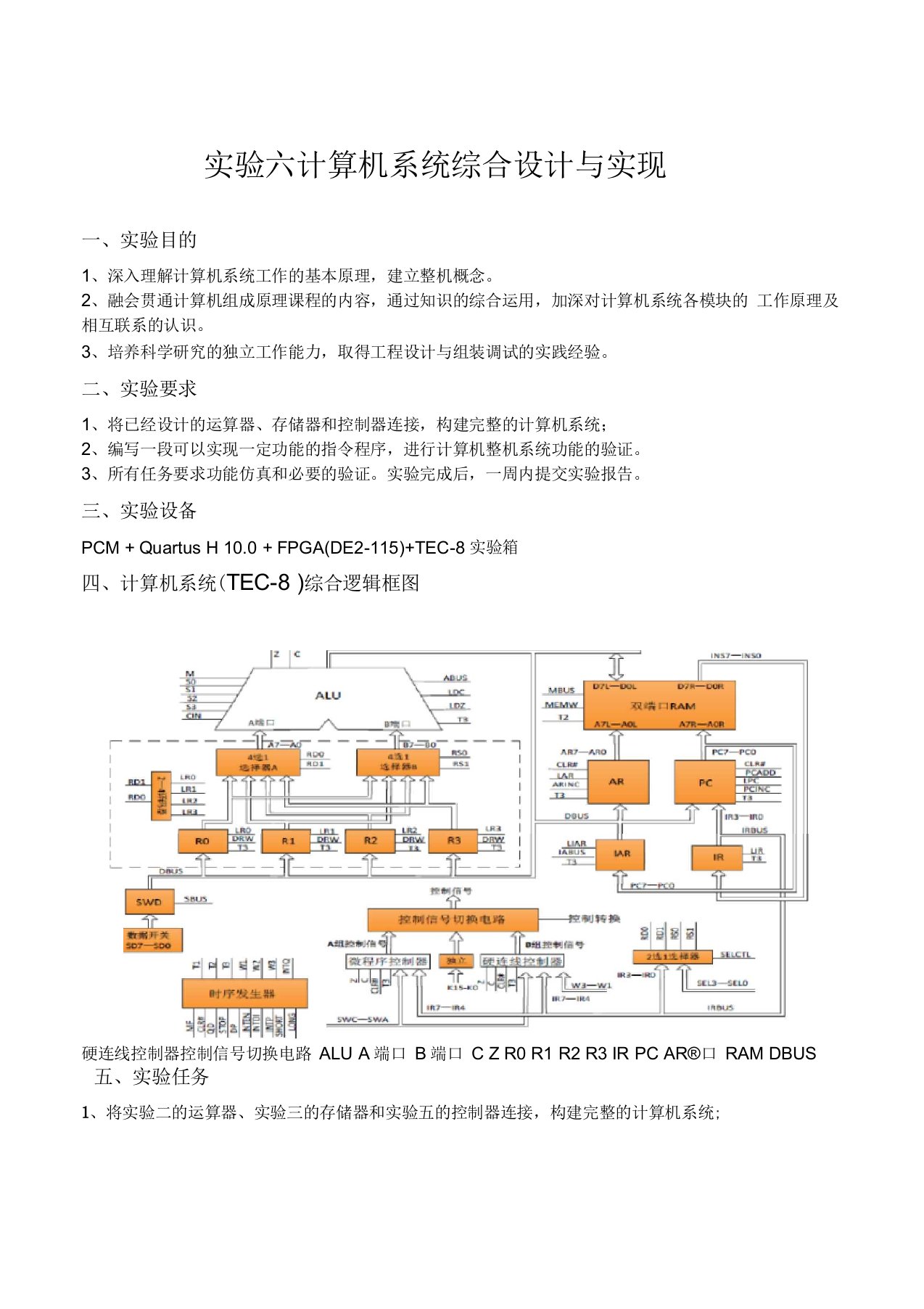 计算机组成原理模型机实验报告