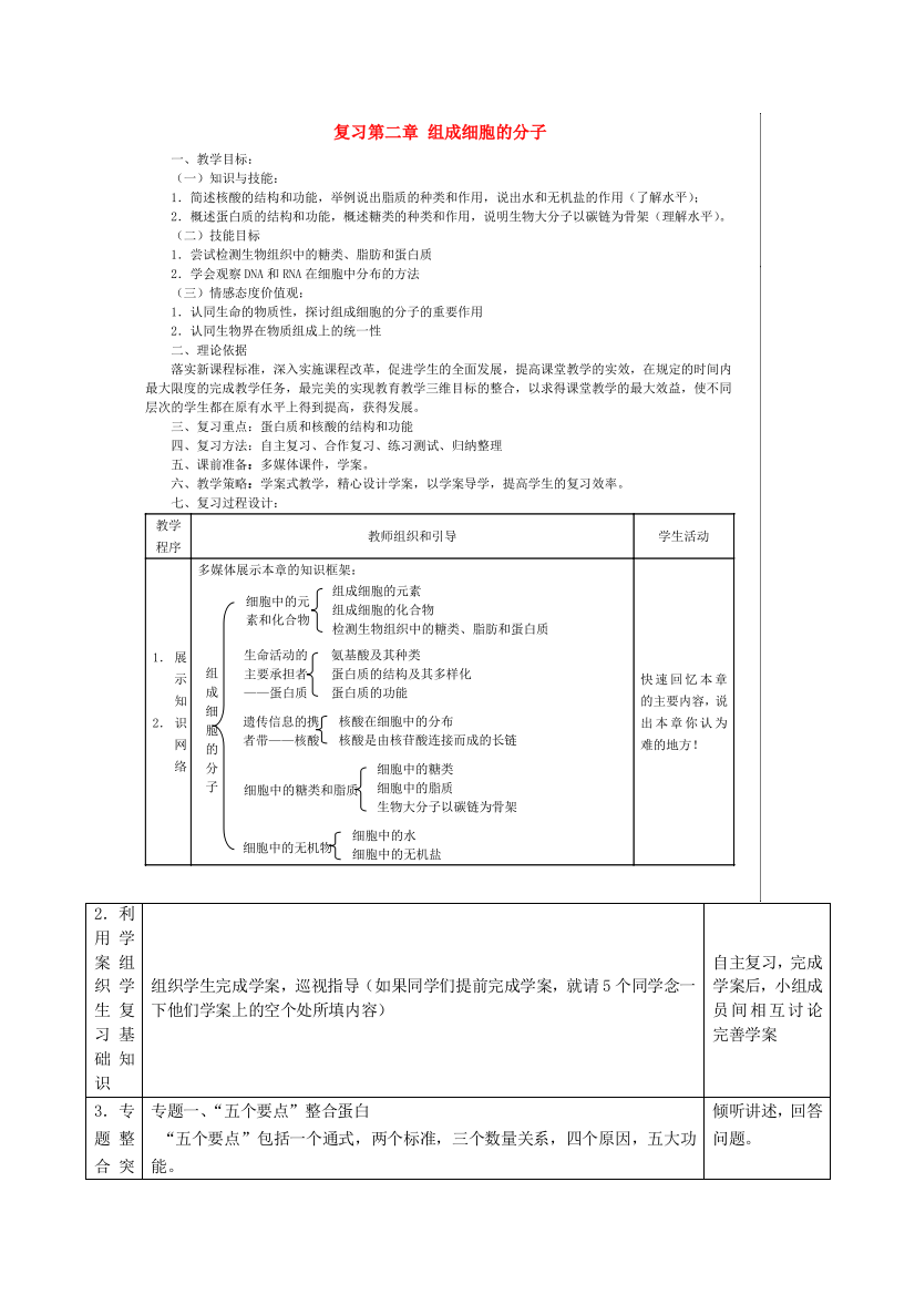 《组成细胞的分子》复习教学设计