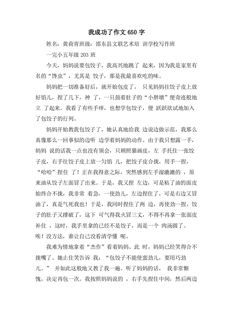 我成功了作文650字