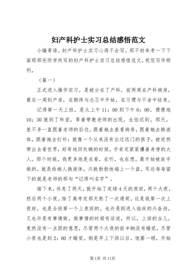 妇产科护士实习总结感悟范文