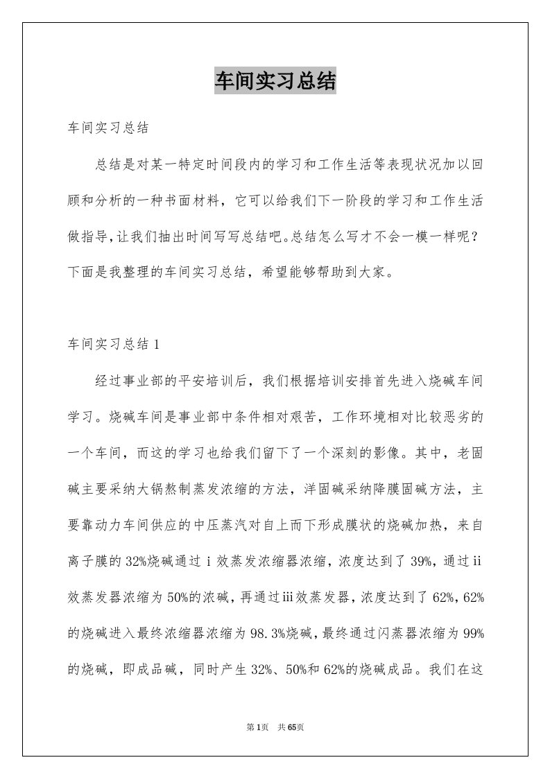 车间实习总结例文