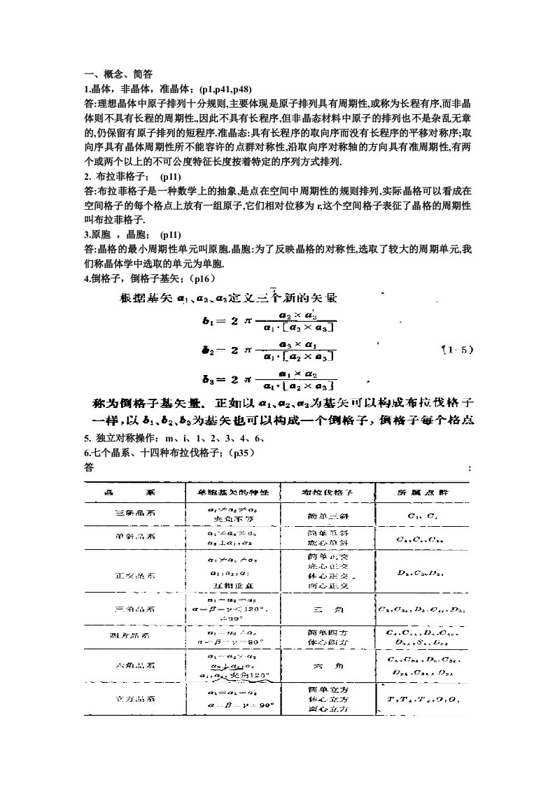 固体物理期末考试